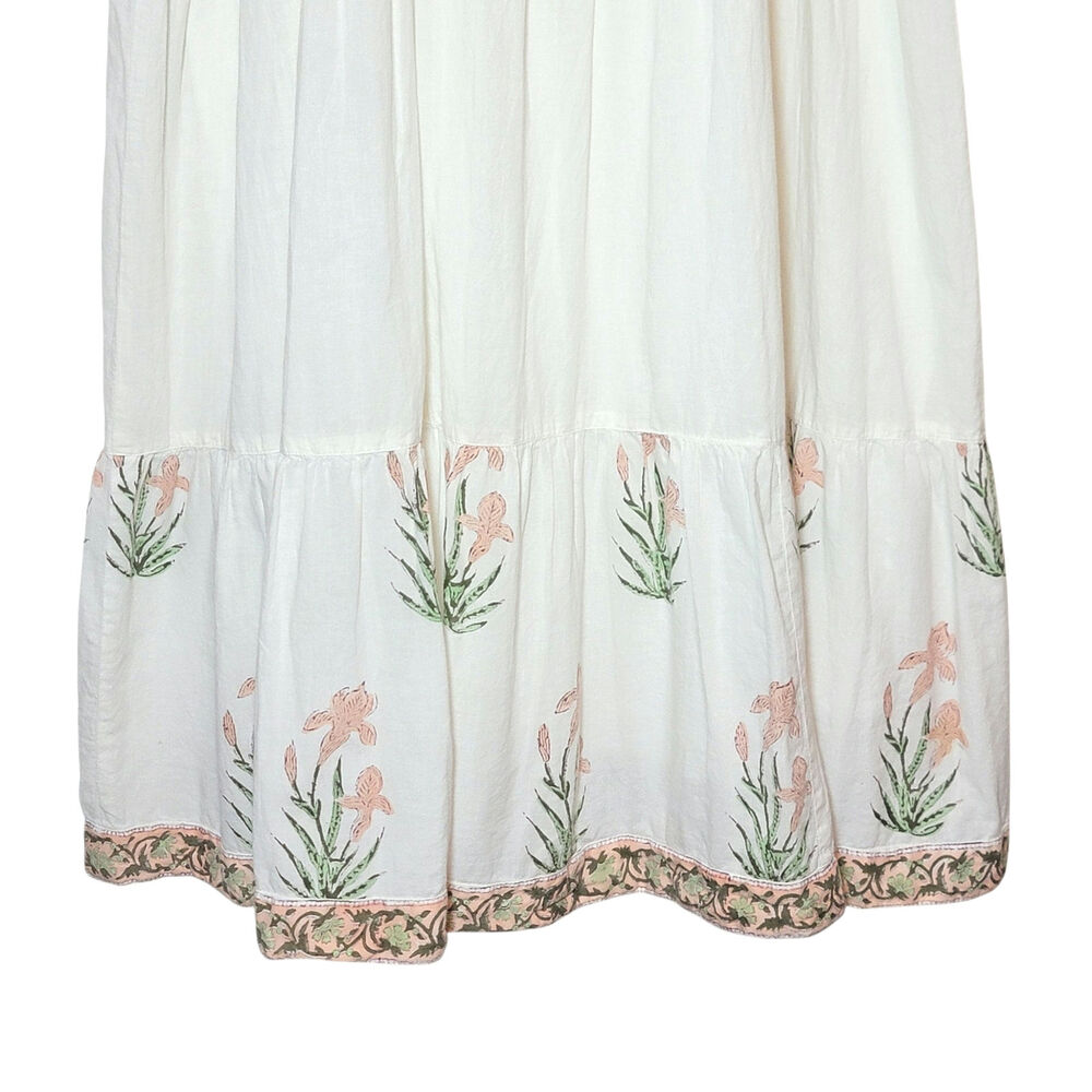 Madison Mathews White Cotton Embroidered Maxi Dress Boho Ruffled Hem L - Picture 12 of 16